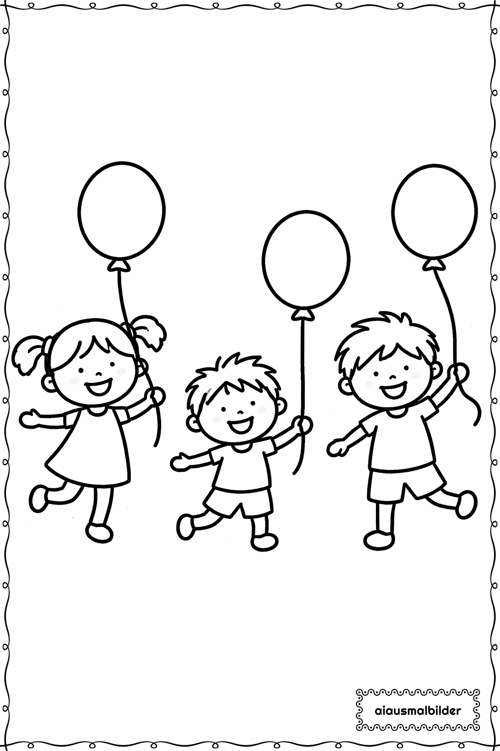 Kinder spielen Ballon Ausmalseite 