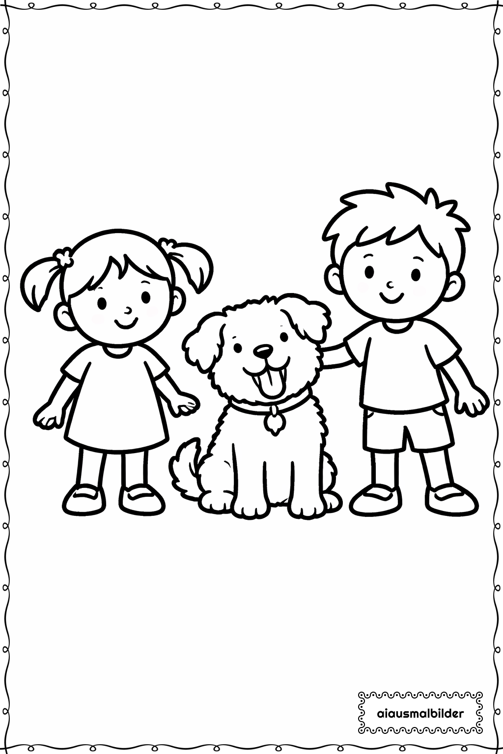 Kinder und Hund Ausmalseite 