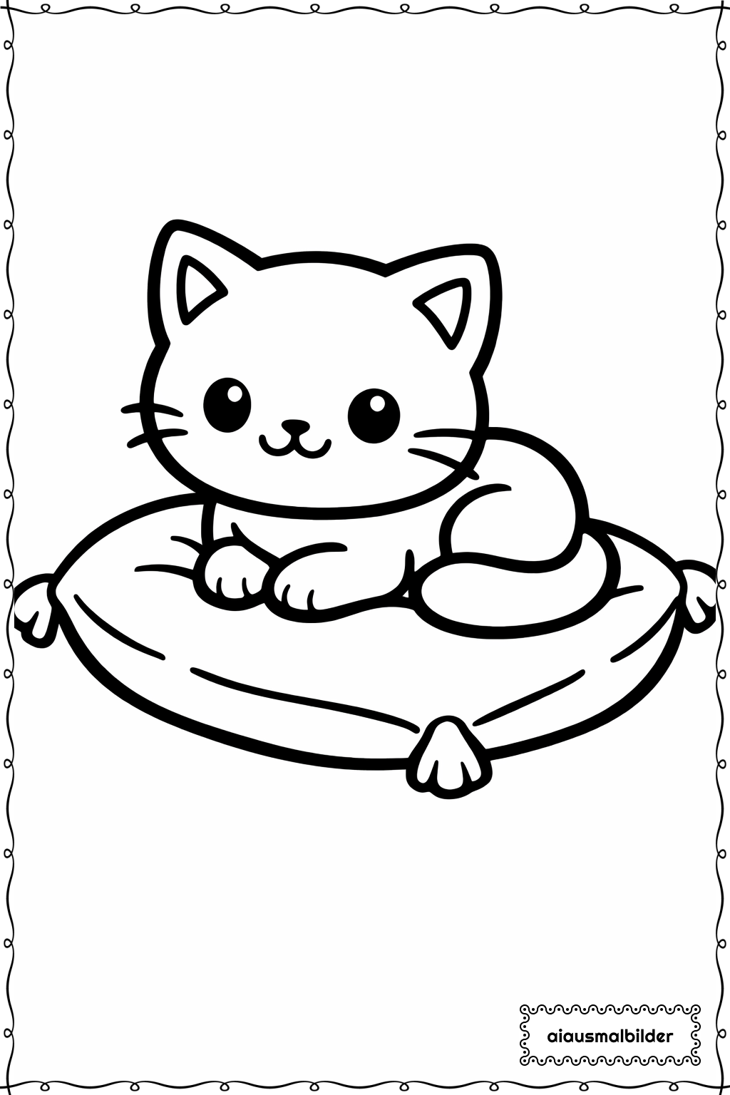  Kleine Katze auf Kissen Ausmalseite 