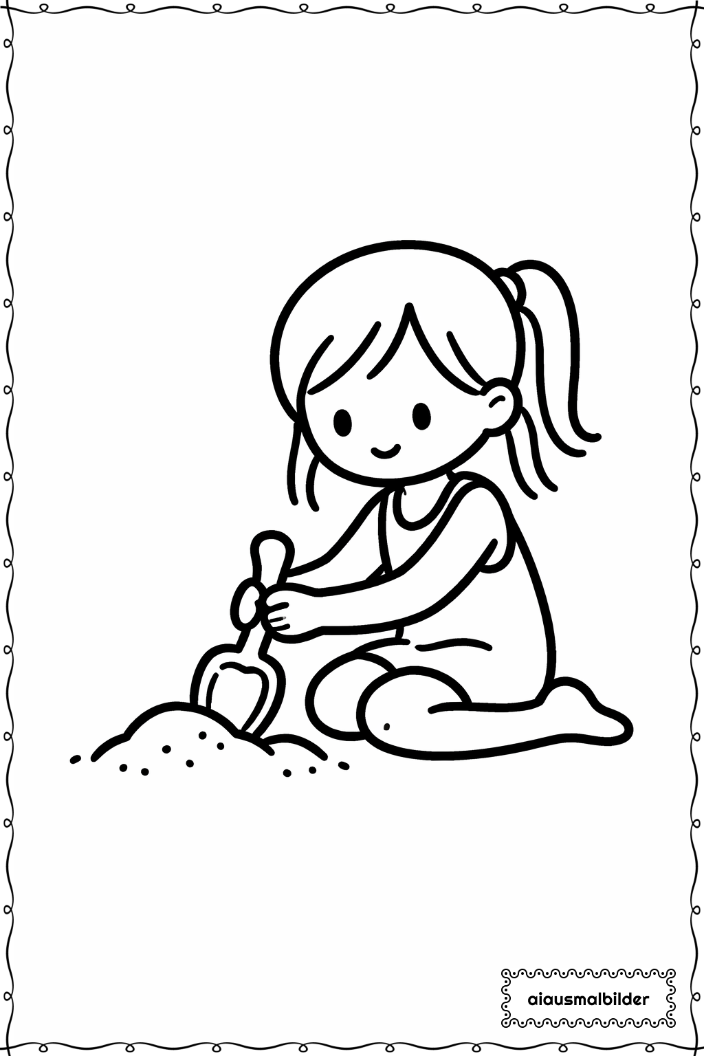 Mädchen am Strand Ausmalseite