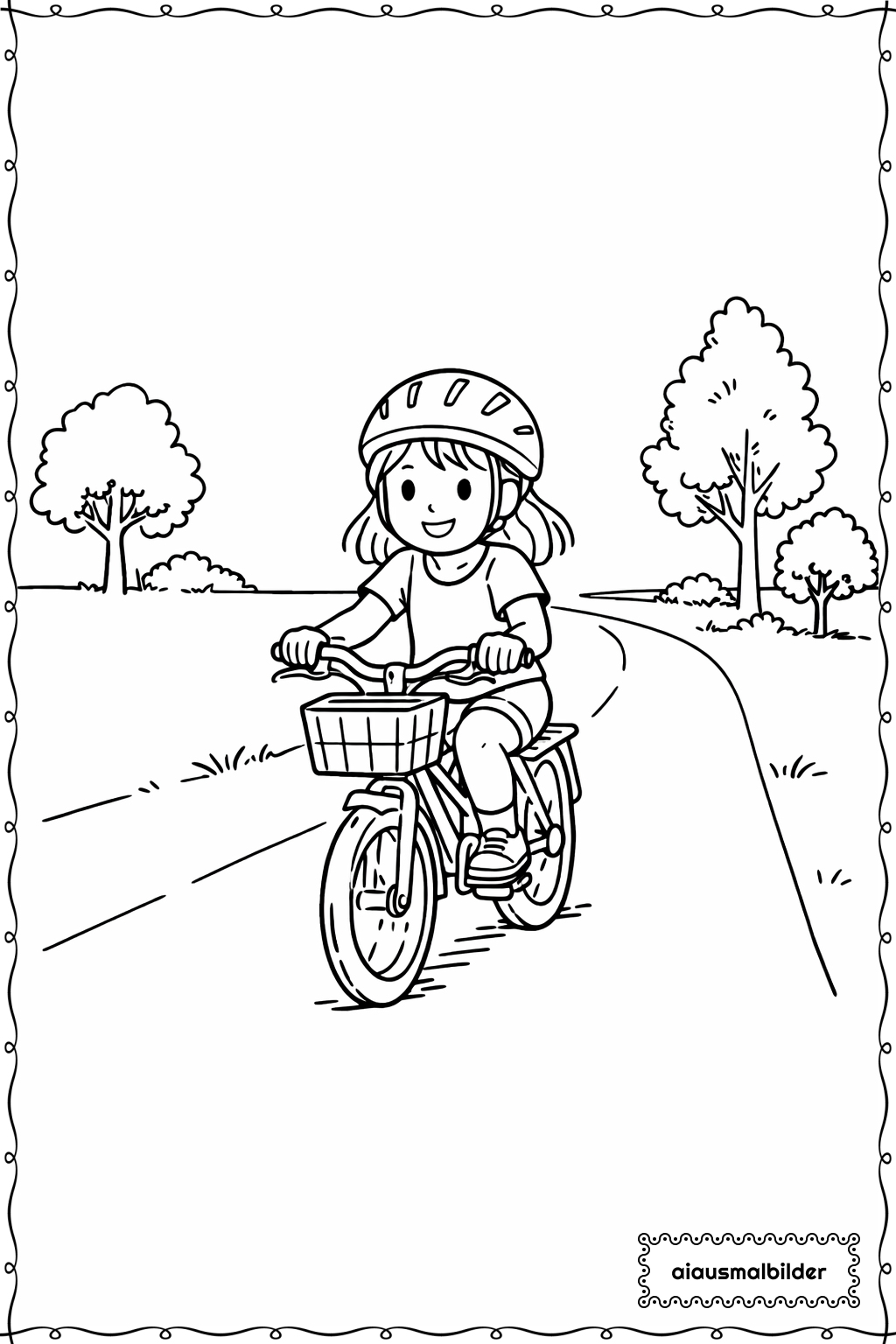 Mädchen beim Fahrradfahren Ausmalseite