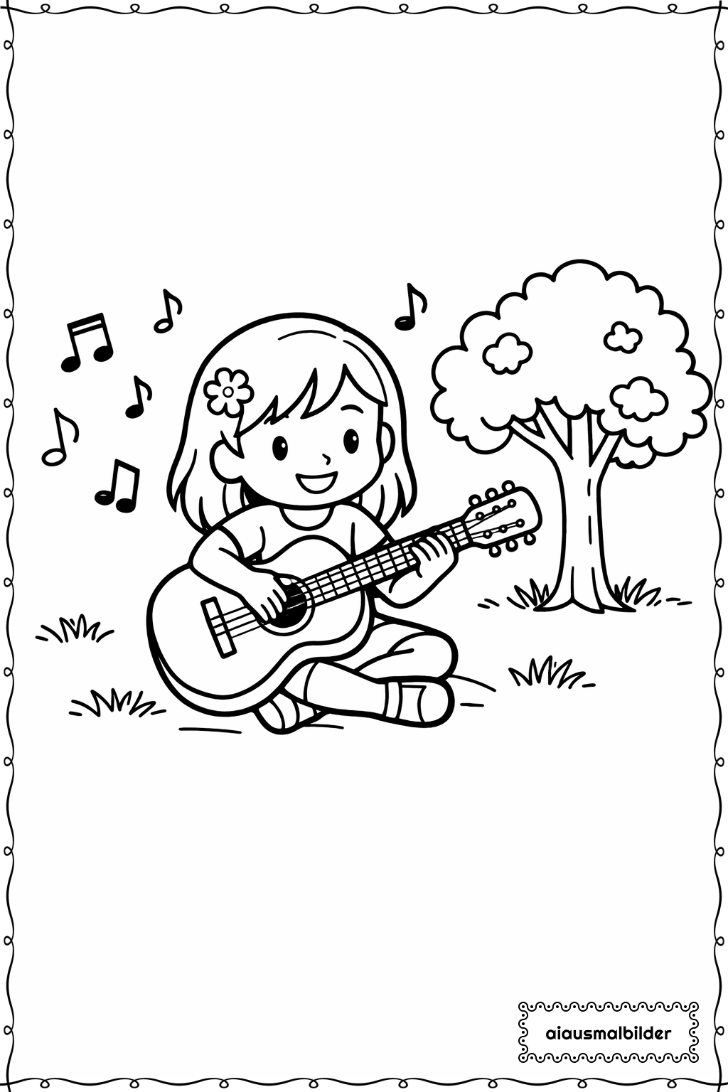 Mädchen beim Musizieren Ausmalseite