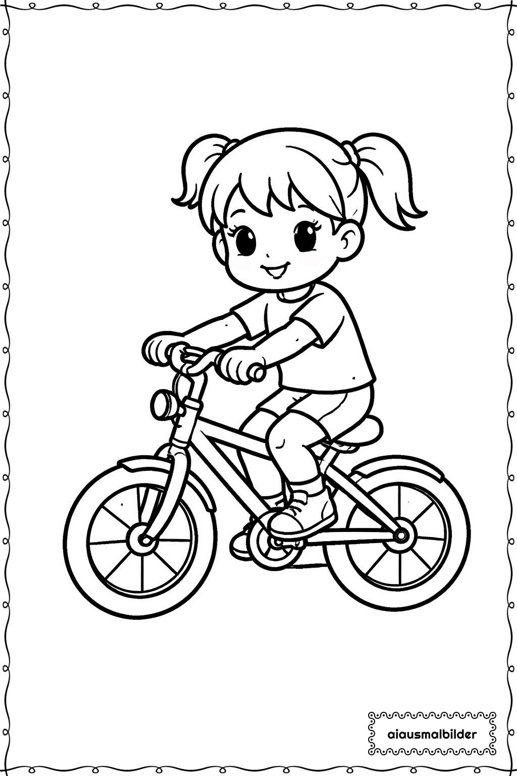 Mädchen im Fahrrad Ausmalseite