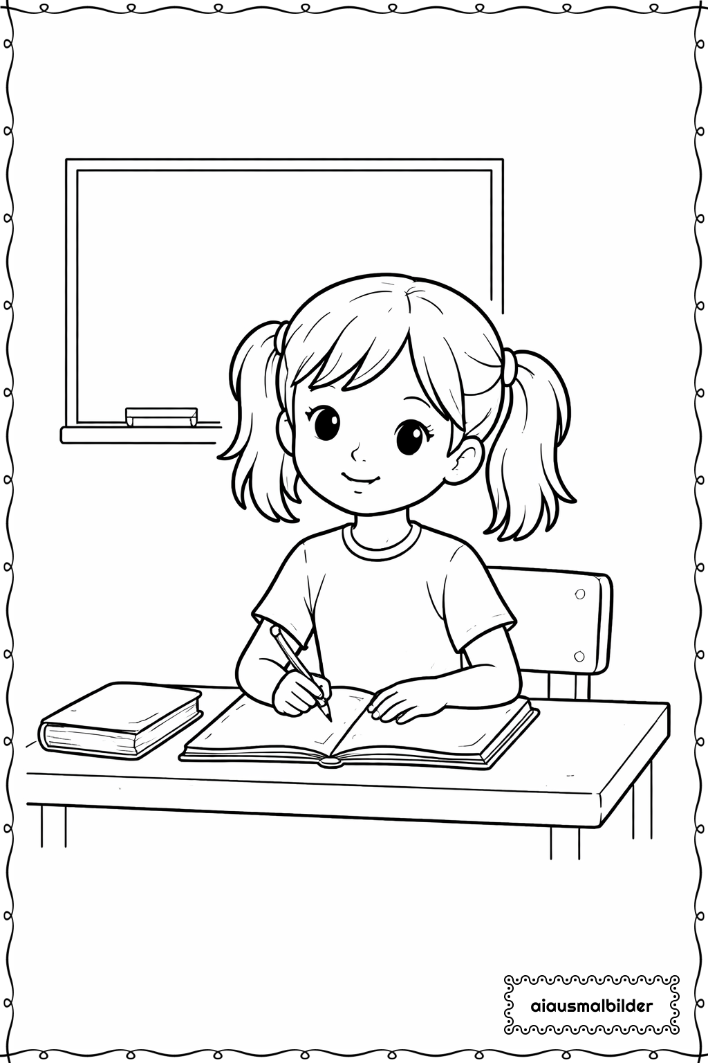 Mädchen im Klassenzimmer Ausmalseite