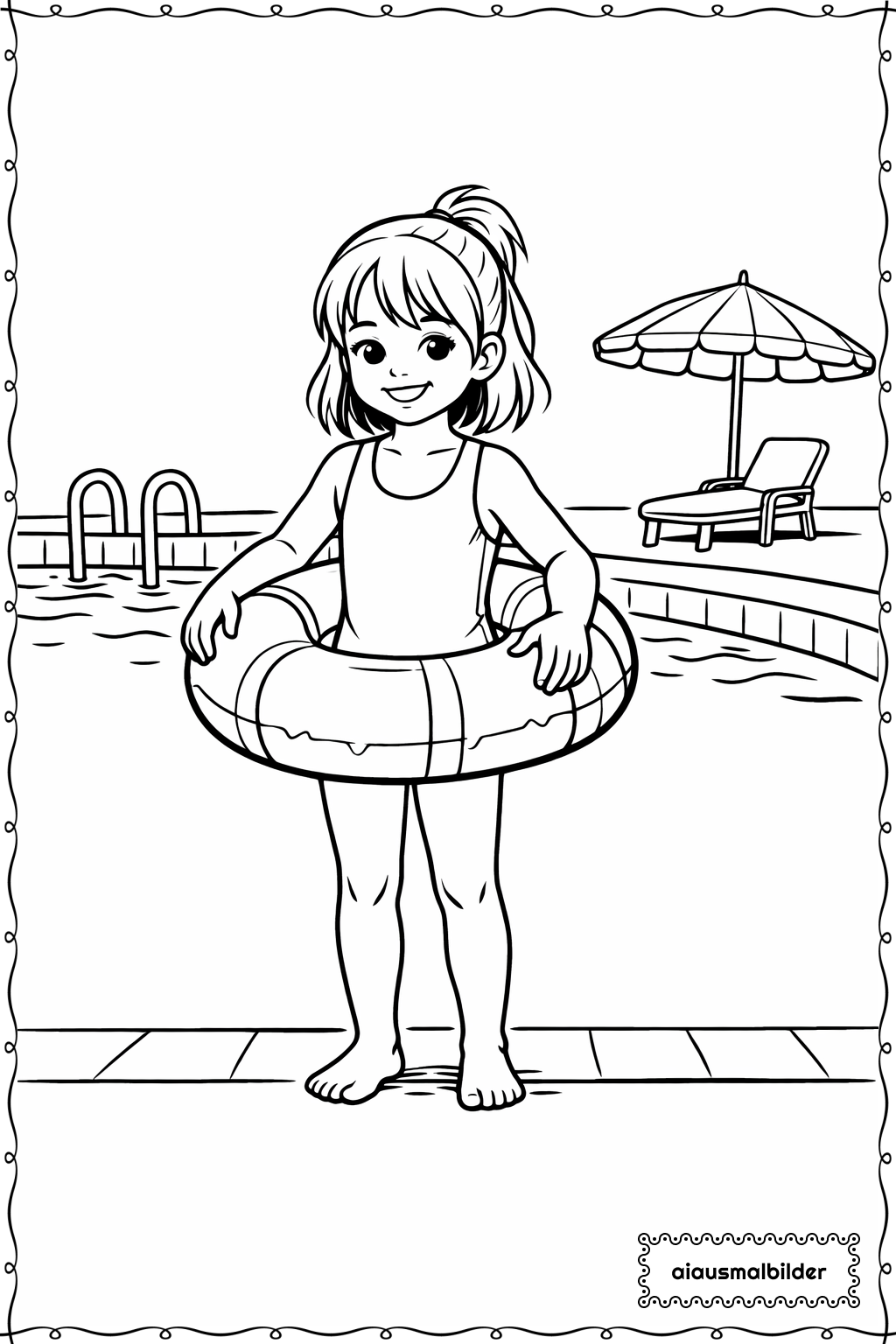 Mädchen im Schwimmbad Ausmalseite
