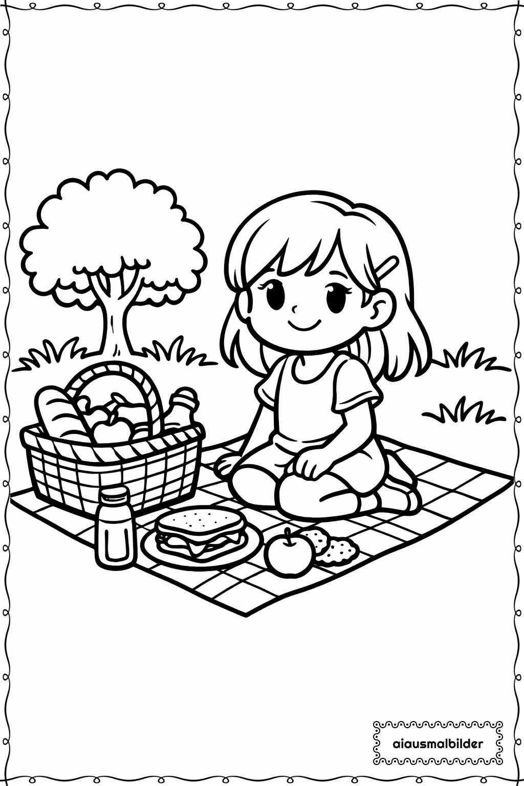  Maedchen macht Picknick Ausmalseite 