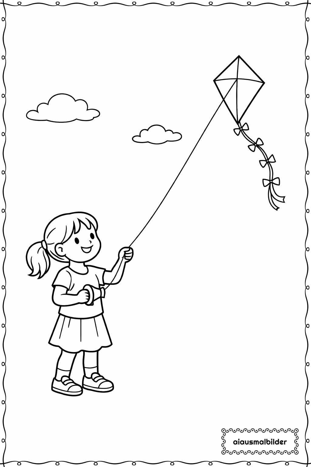 Mädchen mit Drachen Ausmalseite