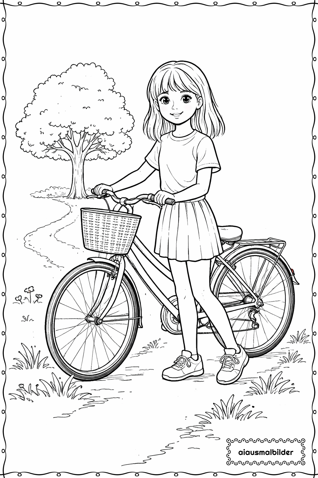  Maedchen mit Fahrrad Ausmalseite 