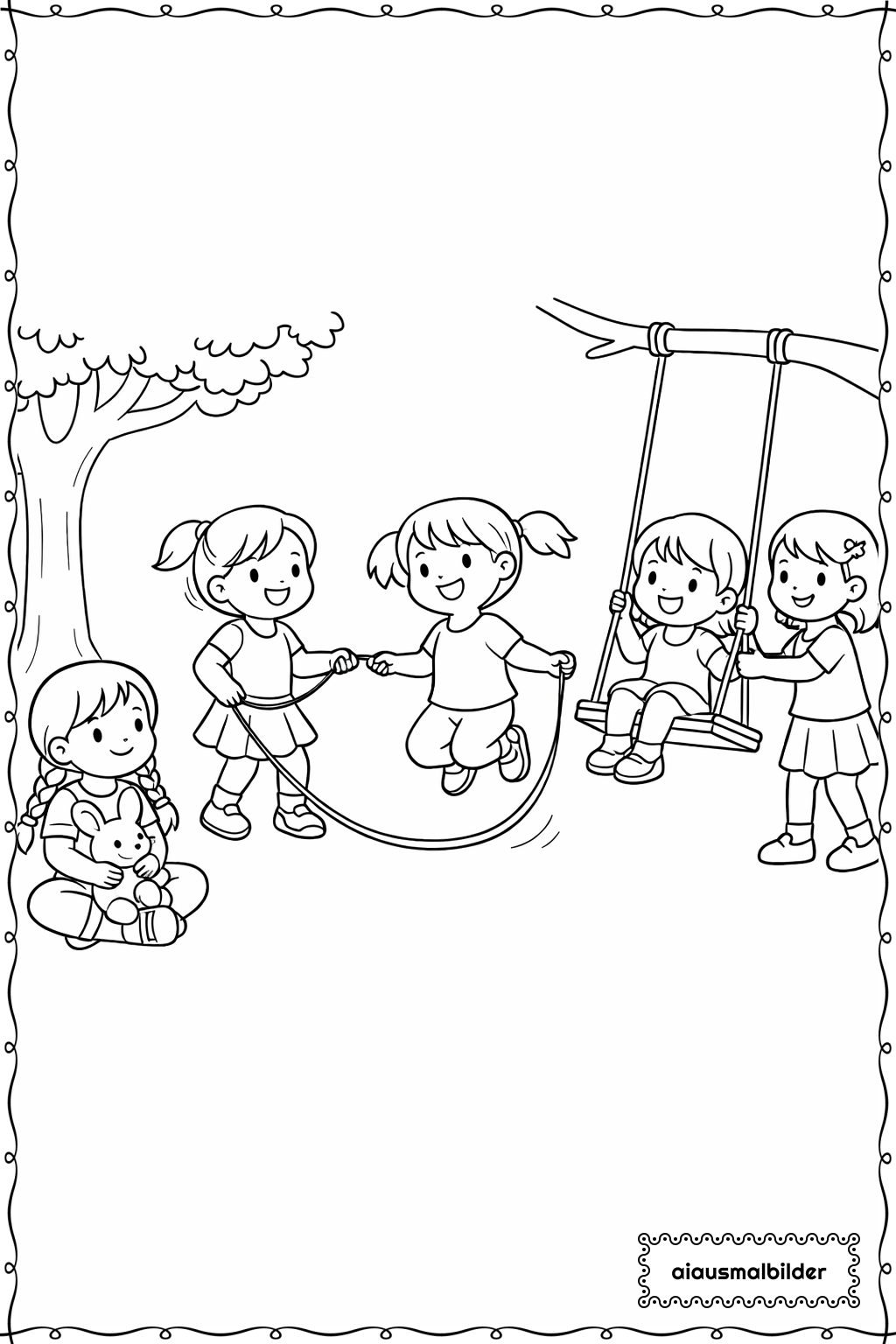 Mädchen mit Freundinnen Ausmalseite