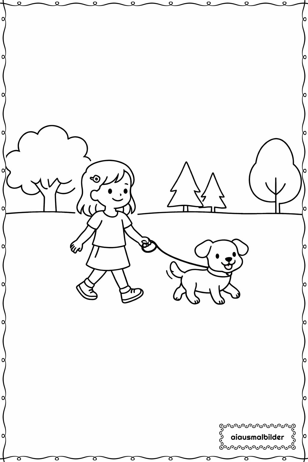 Mädchen mit Hund im Park Ausmalseite