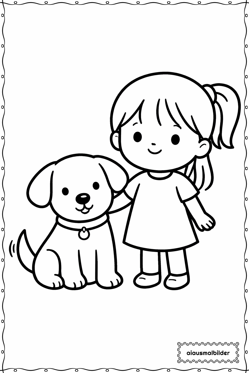 Mädchen mit Hund Ausmalseite