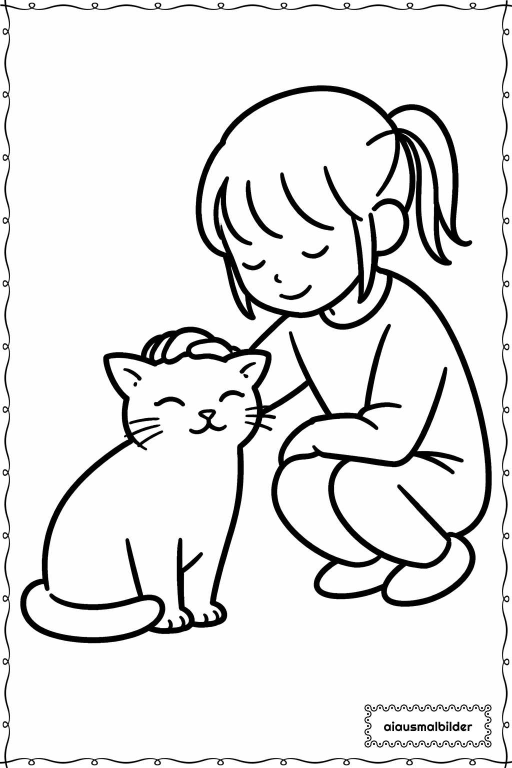 Maedchen mit Katze Ausmalseite