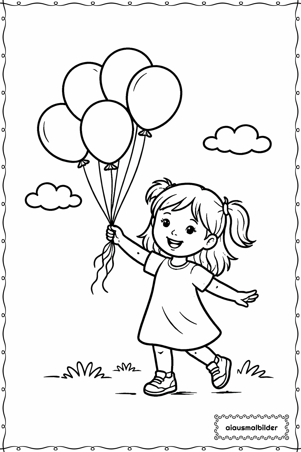 Maedchen mit Luftballons Ausmalseite 