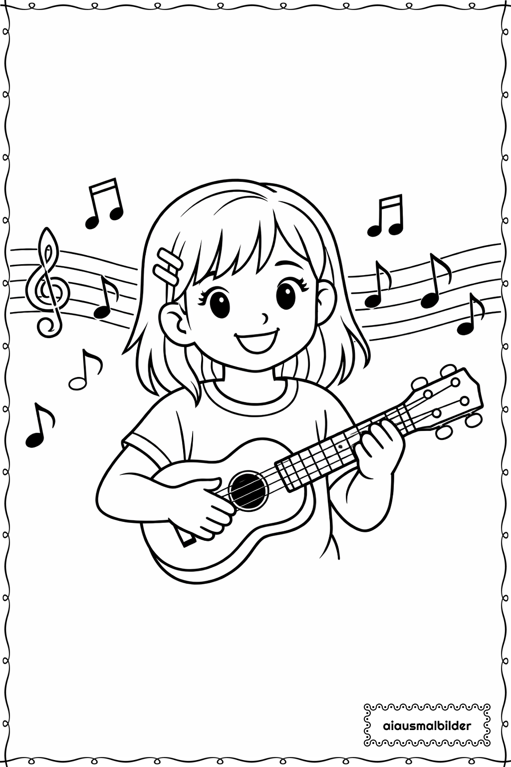 Maedchen mit Musikinstrument Ausmalseite