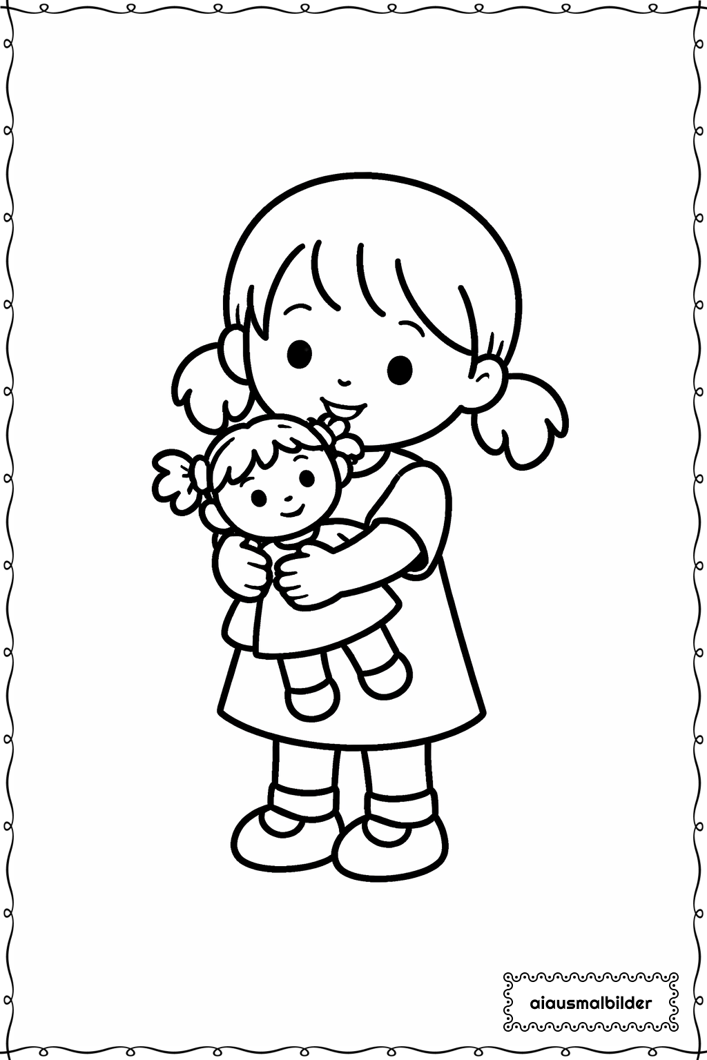 Mädchen mit Puppe Ausmalseite