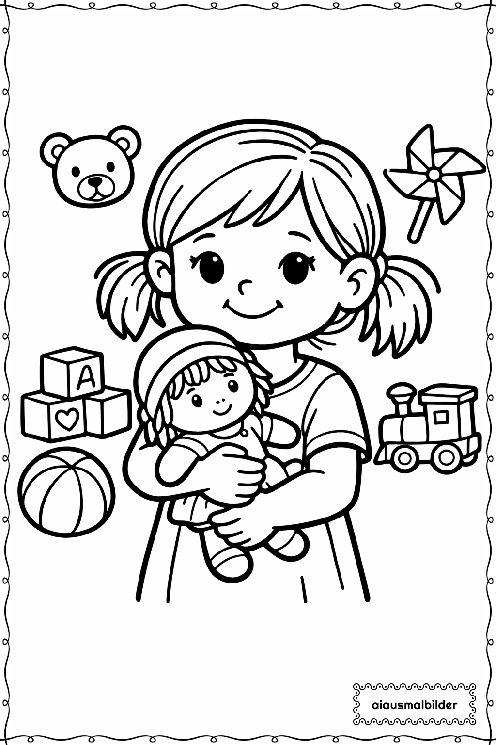 Maedchen mit Puppe Ausmalseite