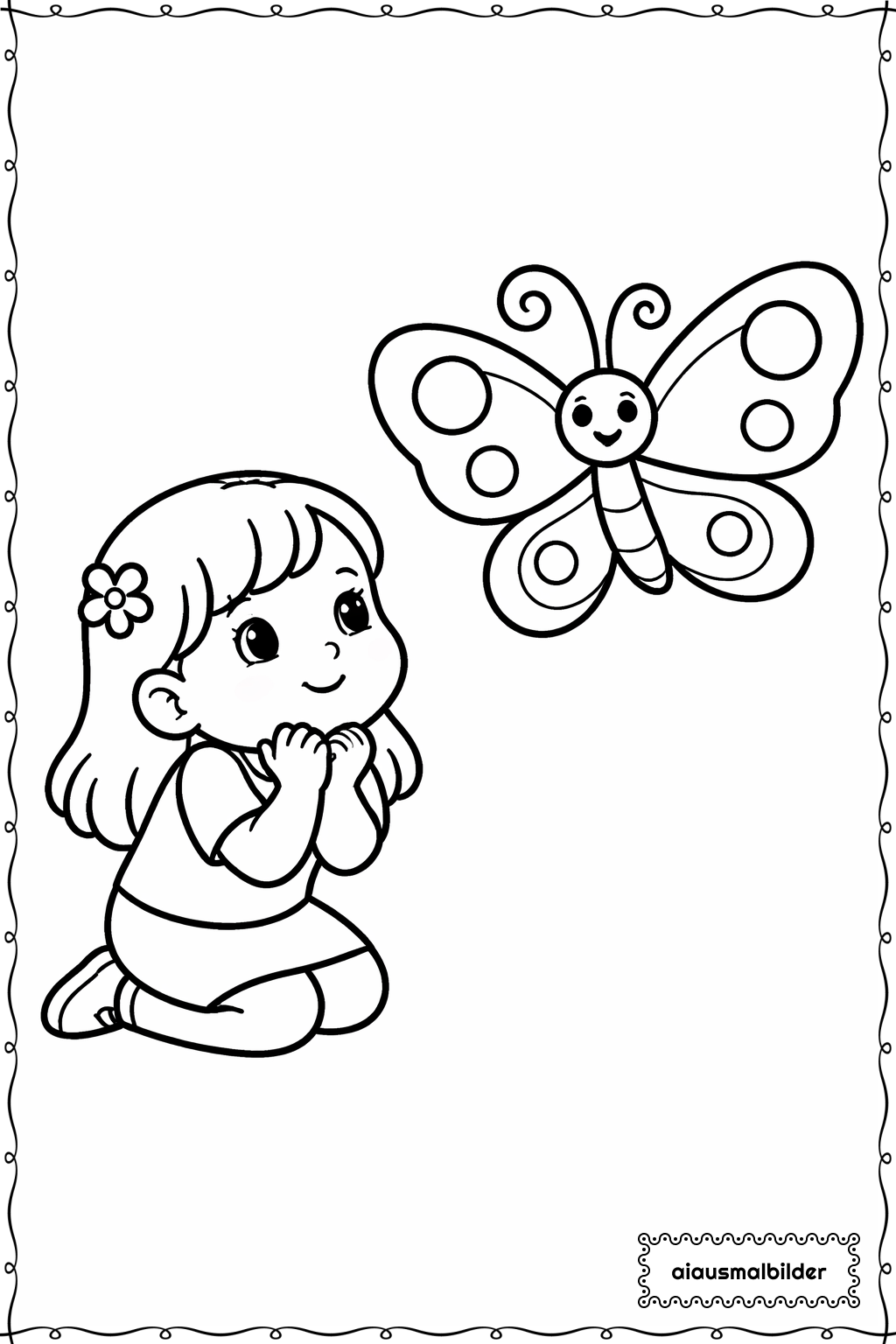 Mädchen mit Schmetterling Ausmalseite
