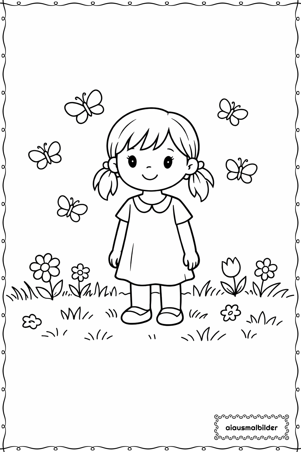 Mädchen mit Schmetterlingen Ausmalseite