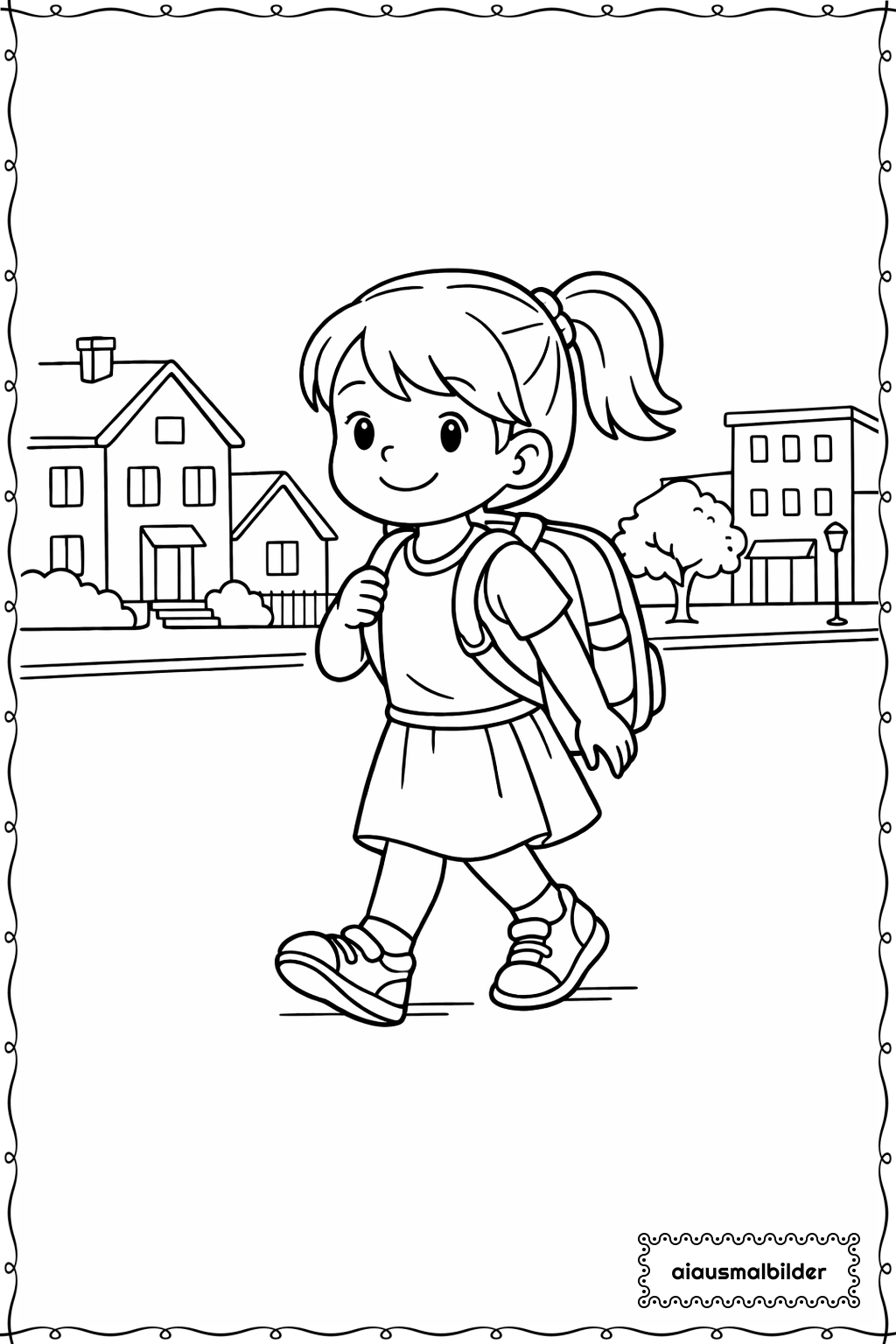 Mädchen mit Schultasche Ausmalseite