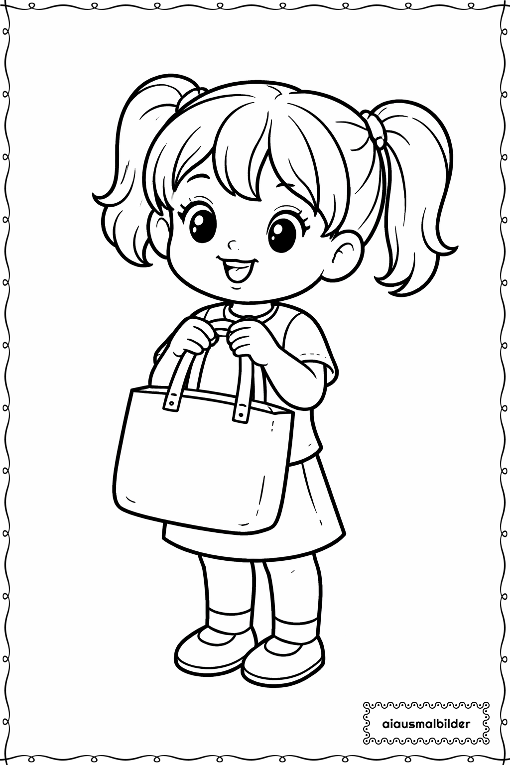  Maedchen mit Tasche Ausmalseite 
