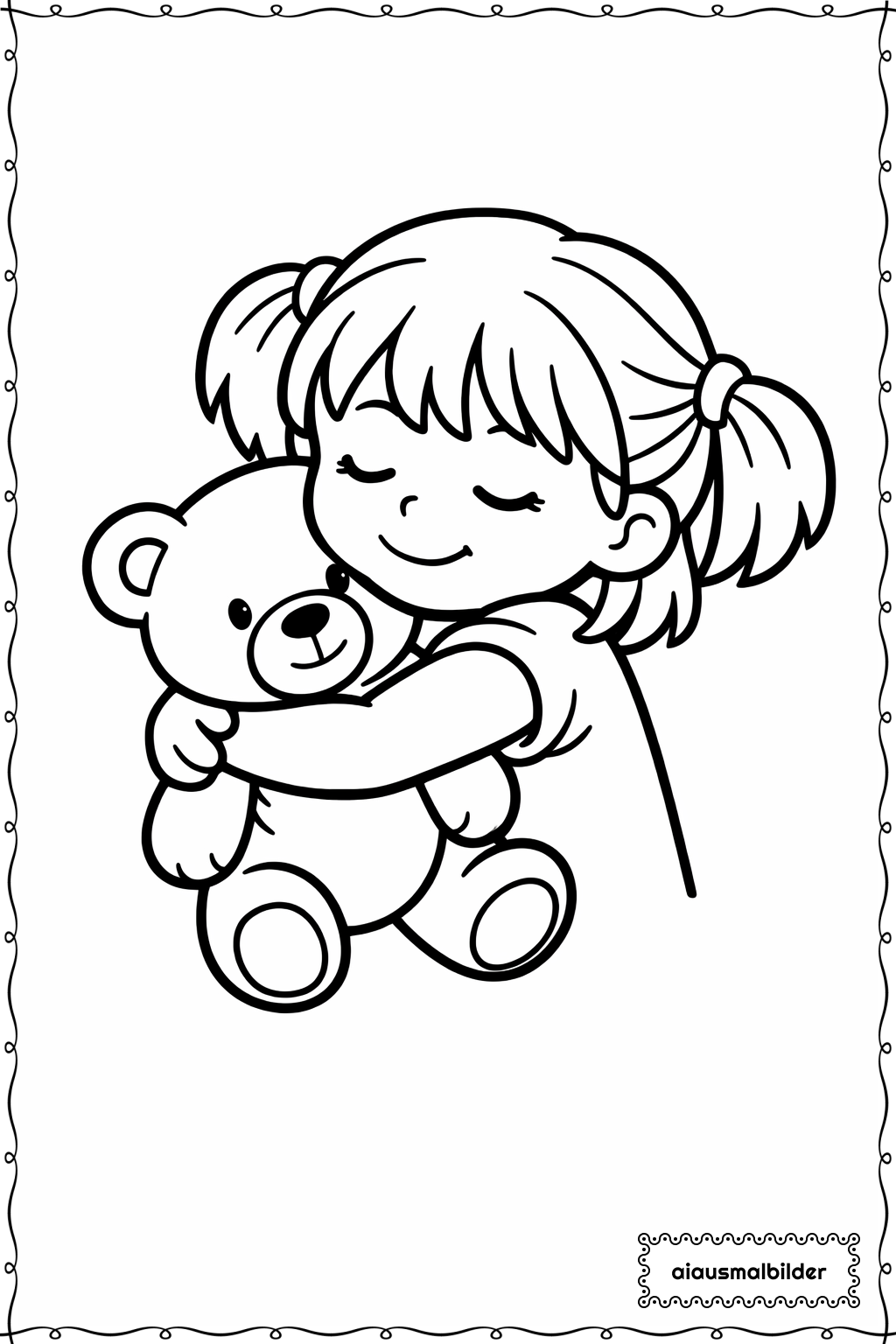 Maedchen mit Teddy Ausmalseite 