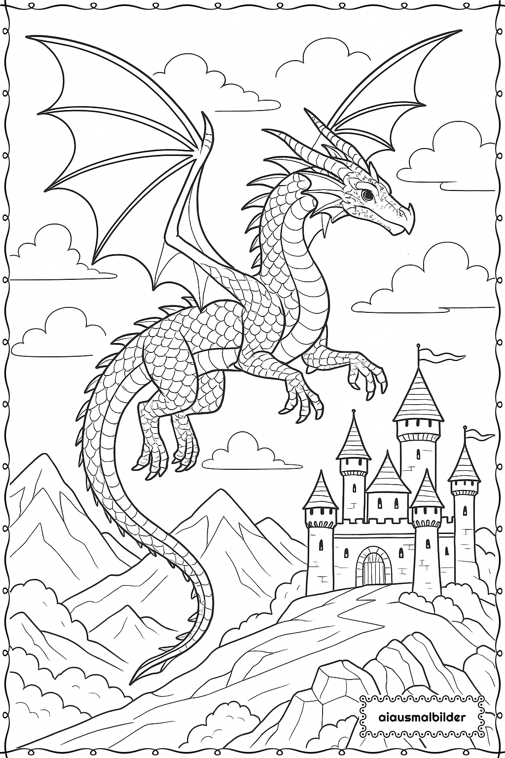 Majestätischer Drache Über Der Burg