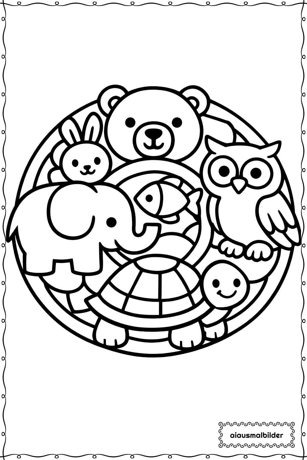  Mandala Dicke Tiere Ausmalseite 