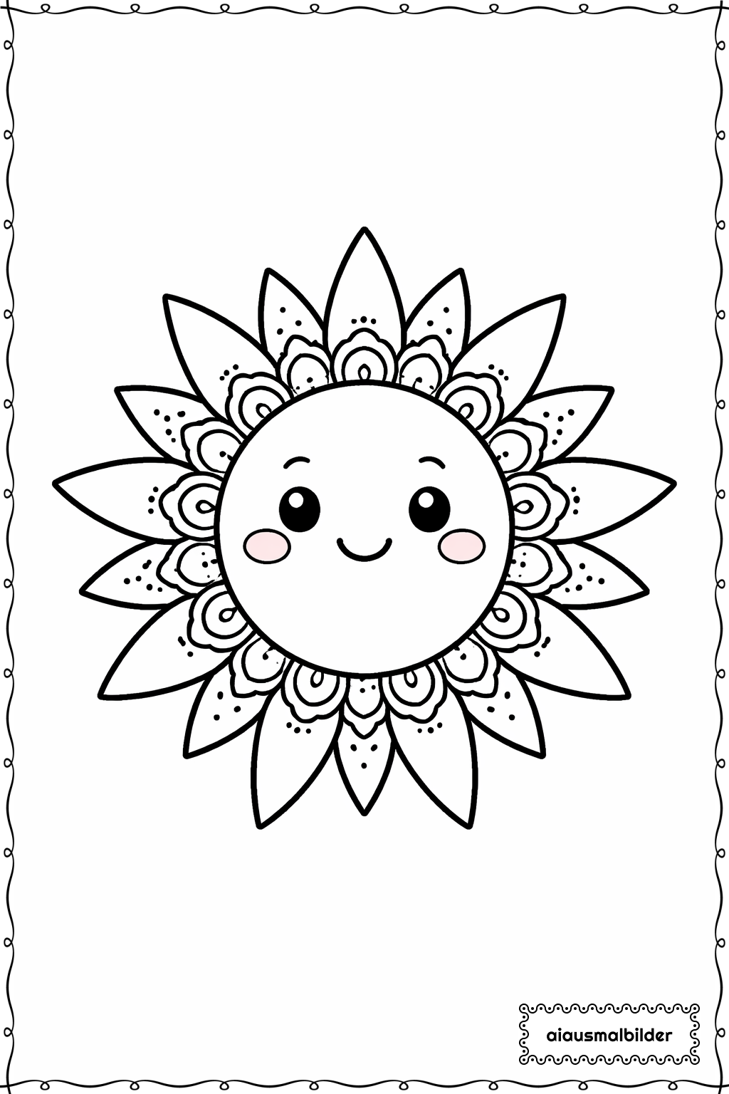  Mandala Einfache Sonne Ausmalseite 