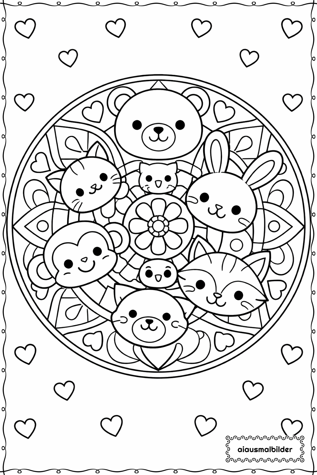  Mandala Tiergesichter Ausmalseite 