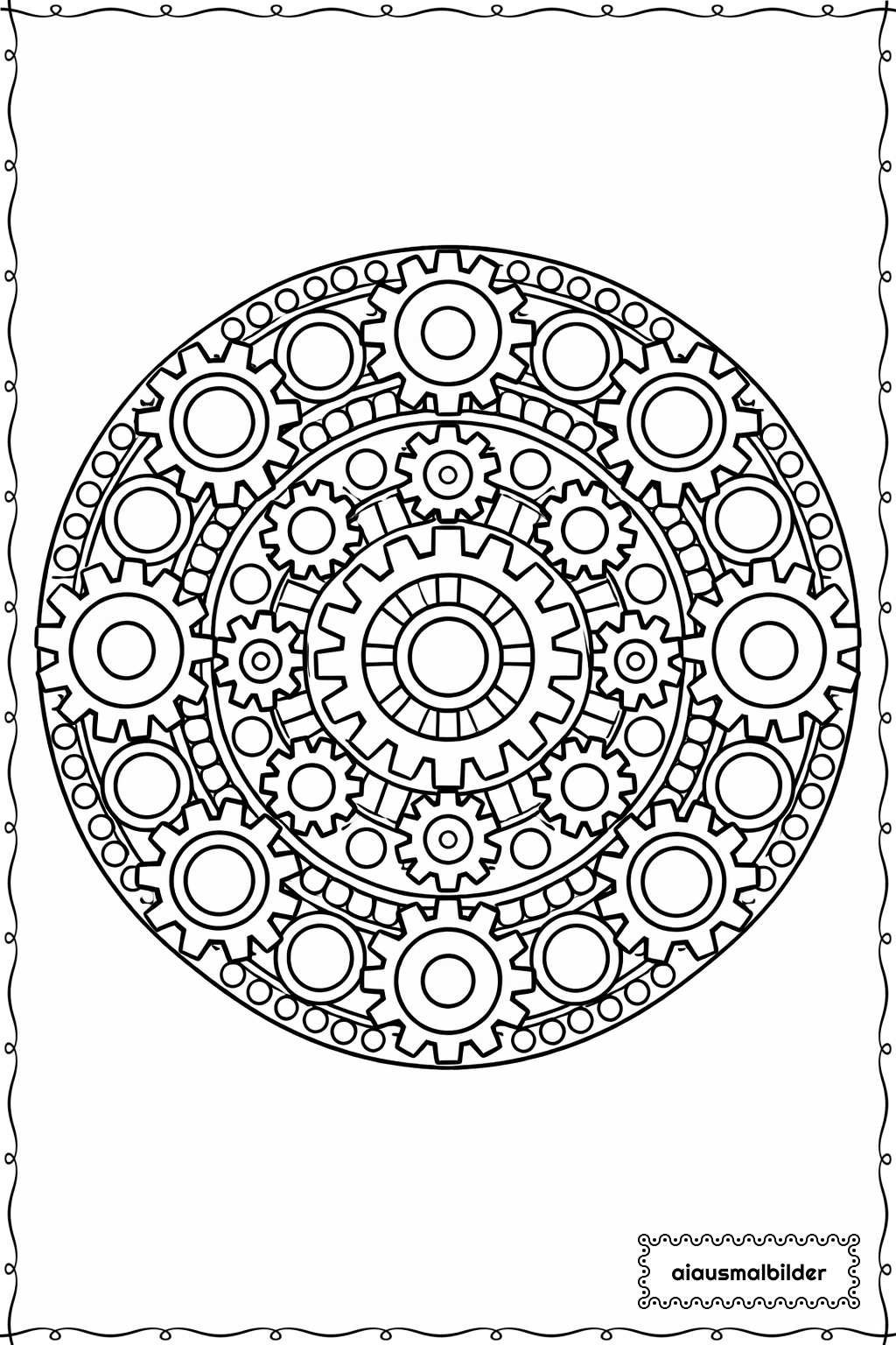  Mandala Zahnräder Ausmalseite 