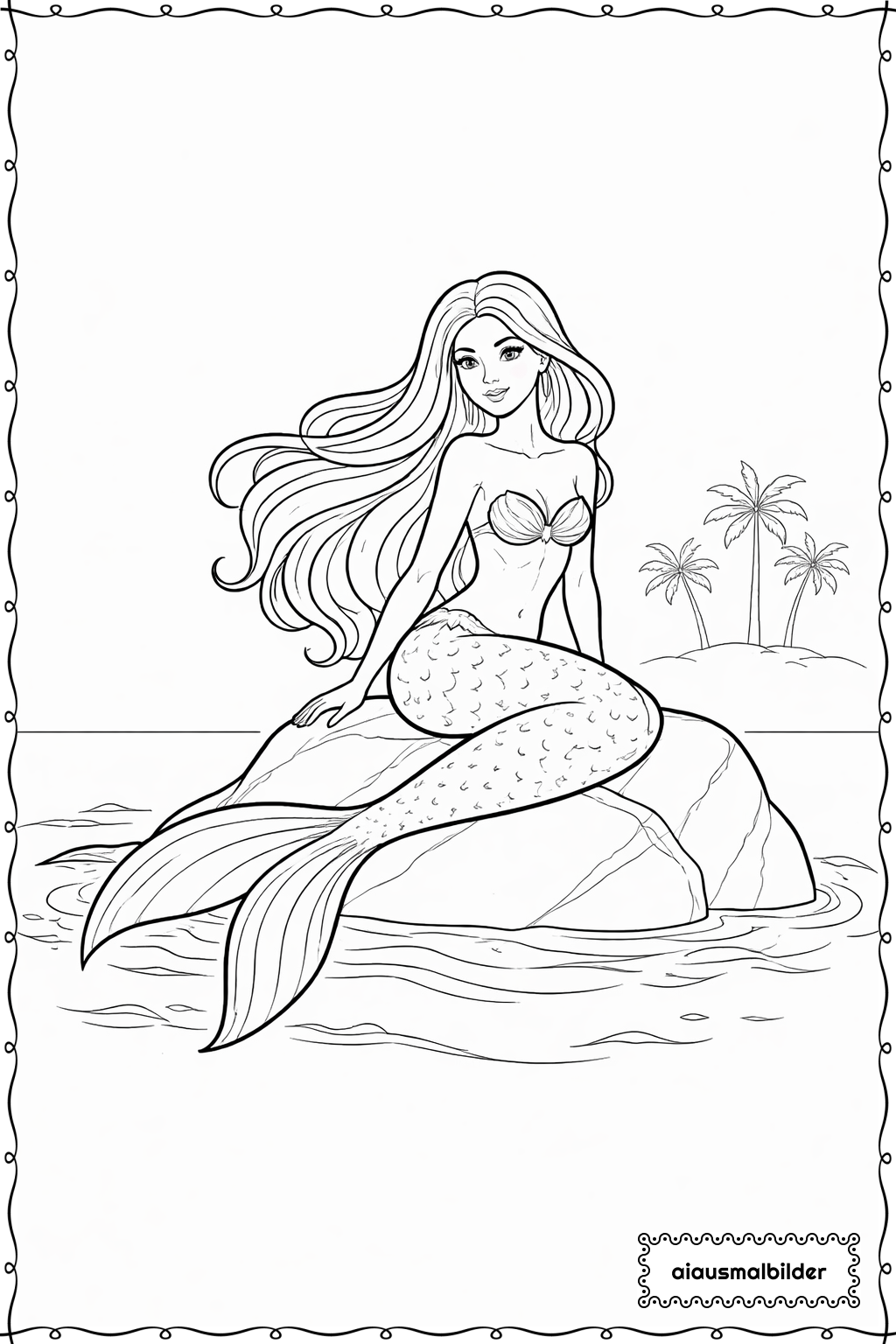  Meerjungfrau Am Ufer Ausmalseite 