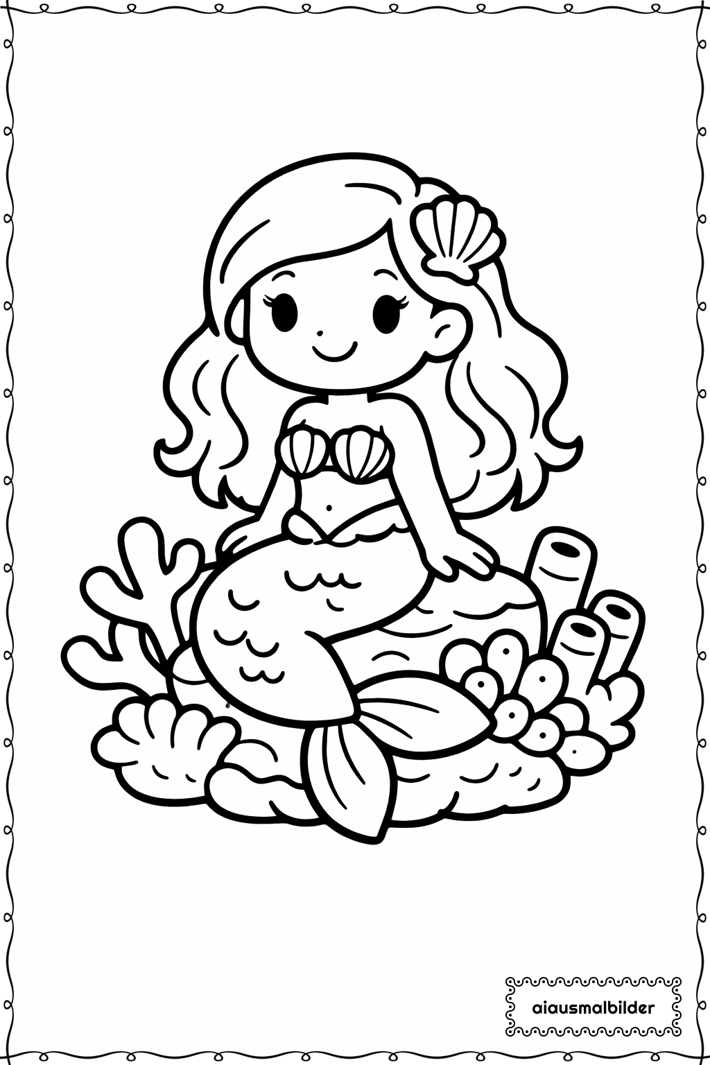  Meerjungfrau Auf Koralle Ausmalseite 