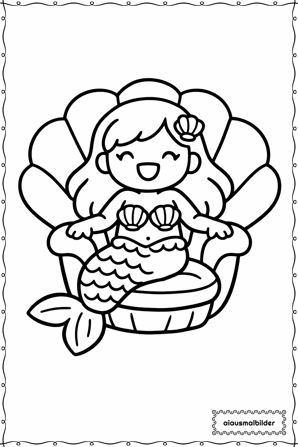  Meerjungfrau Auf Muschel Ausmalseite 