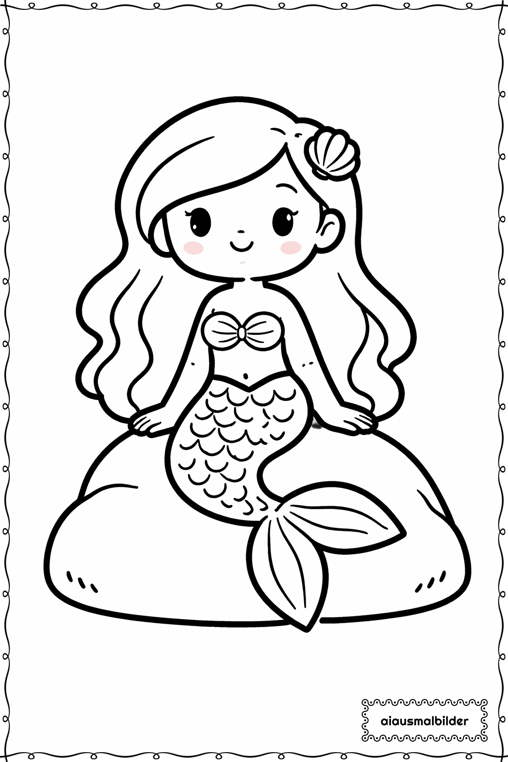  Meerjungfrau Auf Stein Ausmalseite 