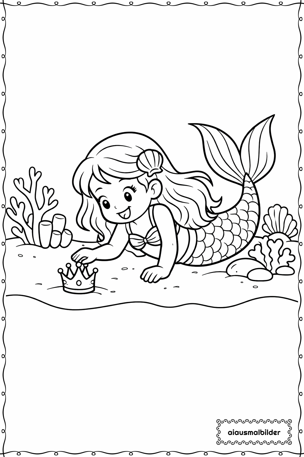  Meerjungfrau Findet Krone Ausmalseite 