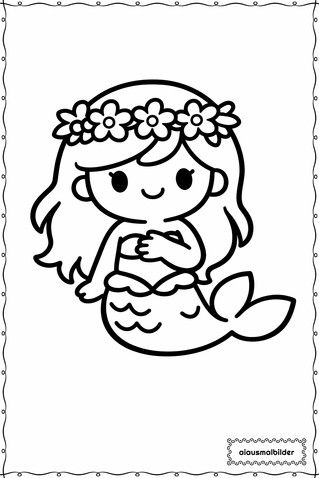 Meerjungfrau Mit Blumenkranz Ausmalseite 