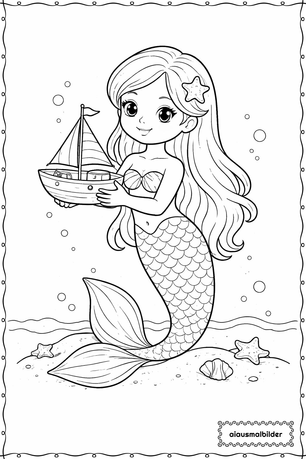  Meerjungfrau Mit Boot Ausmalseite 