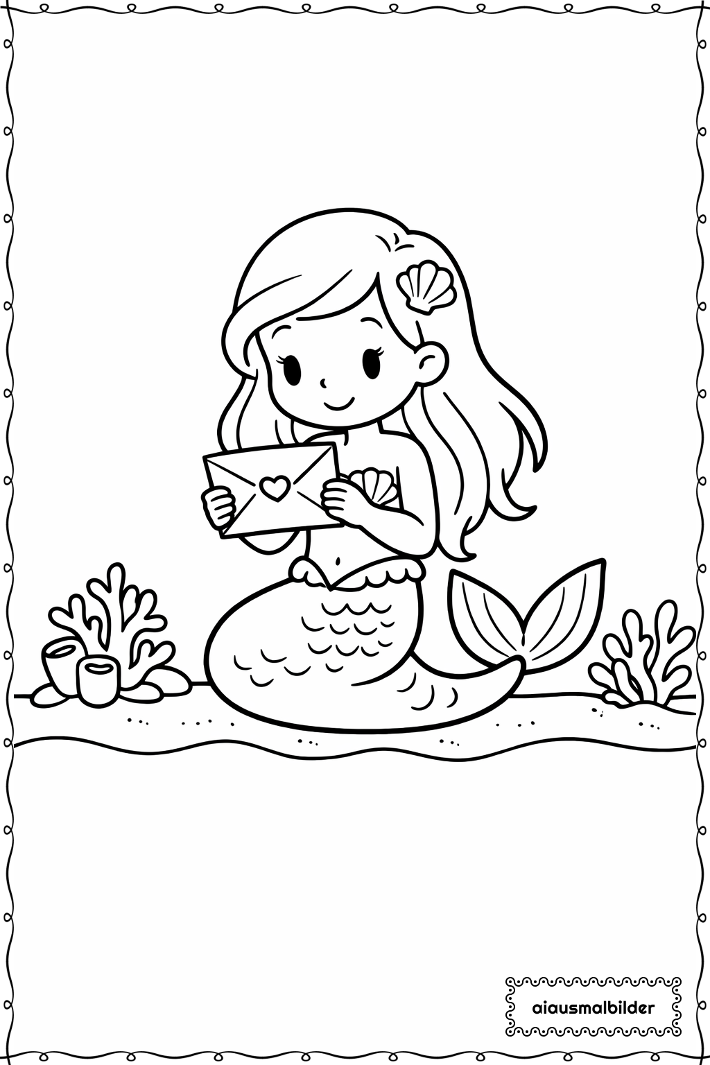  Meerjungfrau Mit Brief Ausmalseite 