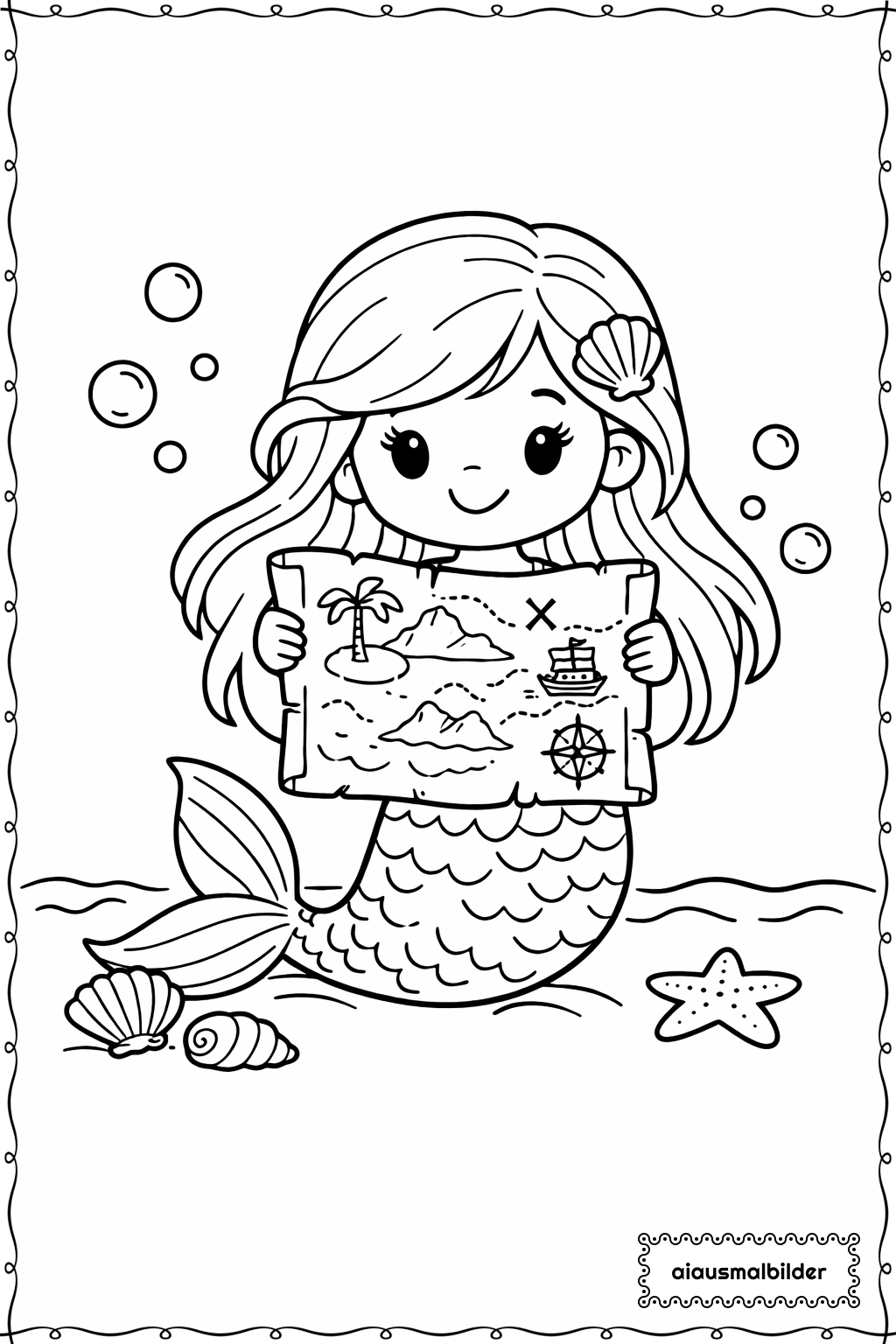  Meerjungfrau Mit Schatzkarte Ausmalseite 