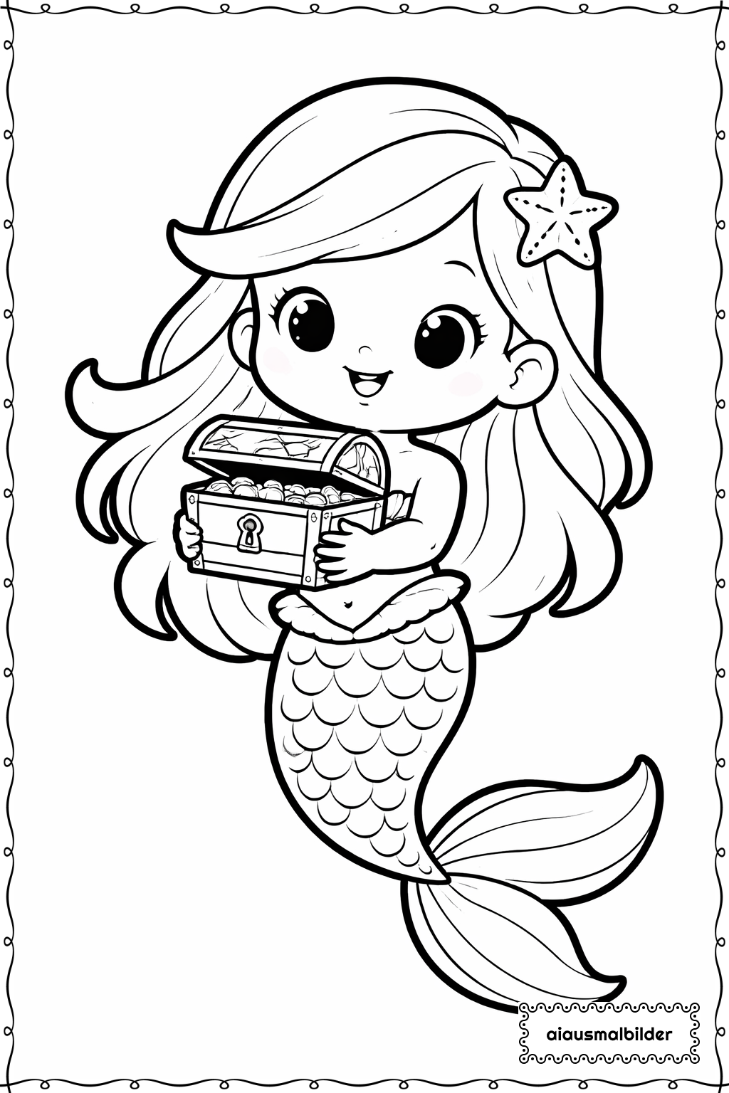  Meerjungfrau Mit Schatzkiste Ausmalseite 