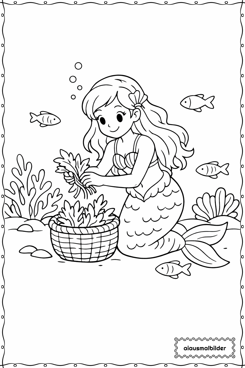  Meerjungfrau Pflückt Seetang Ausmalseite 