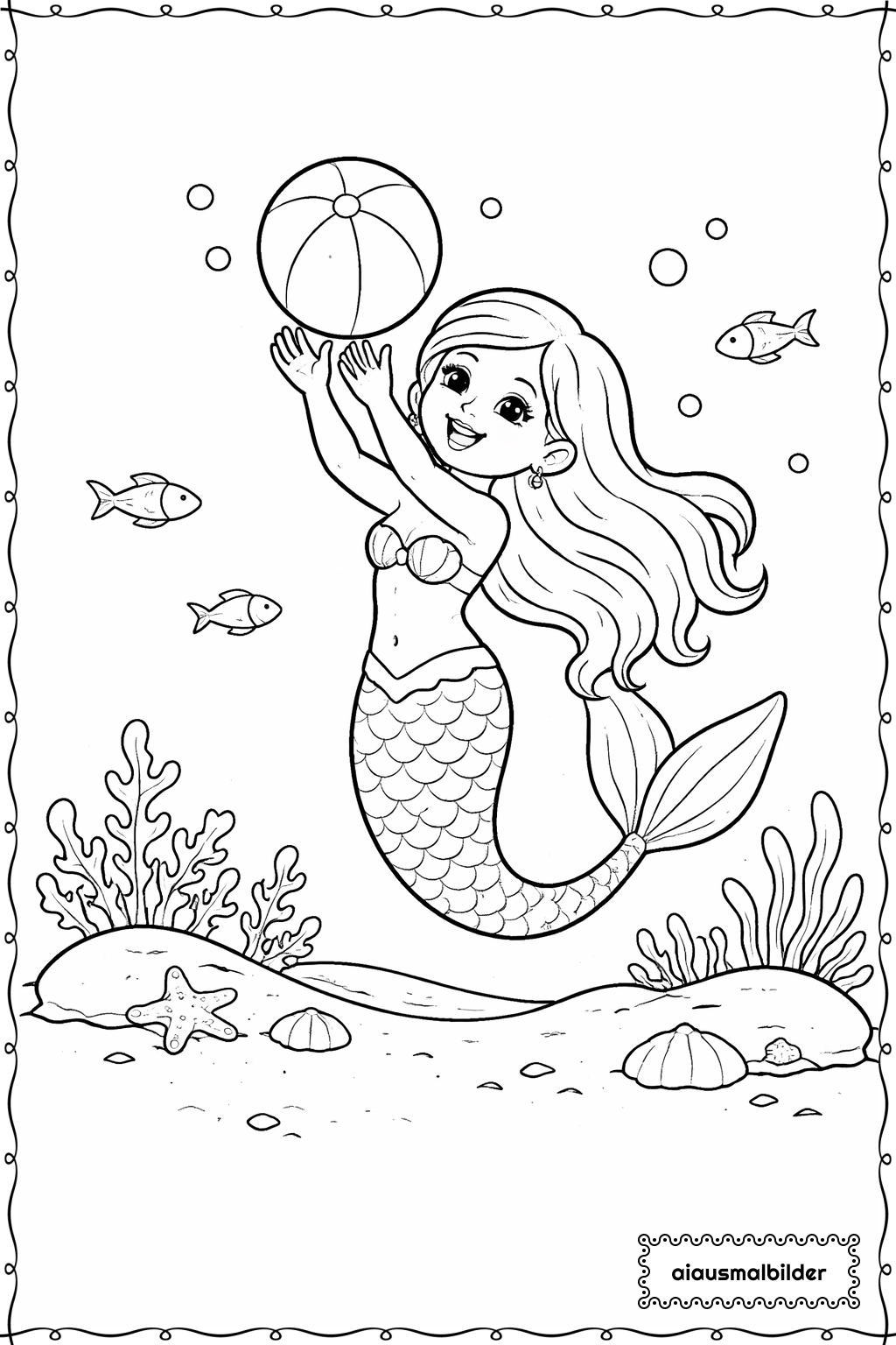  Meerjungfrau Spielt Mit Ball Ausmalseite 
