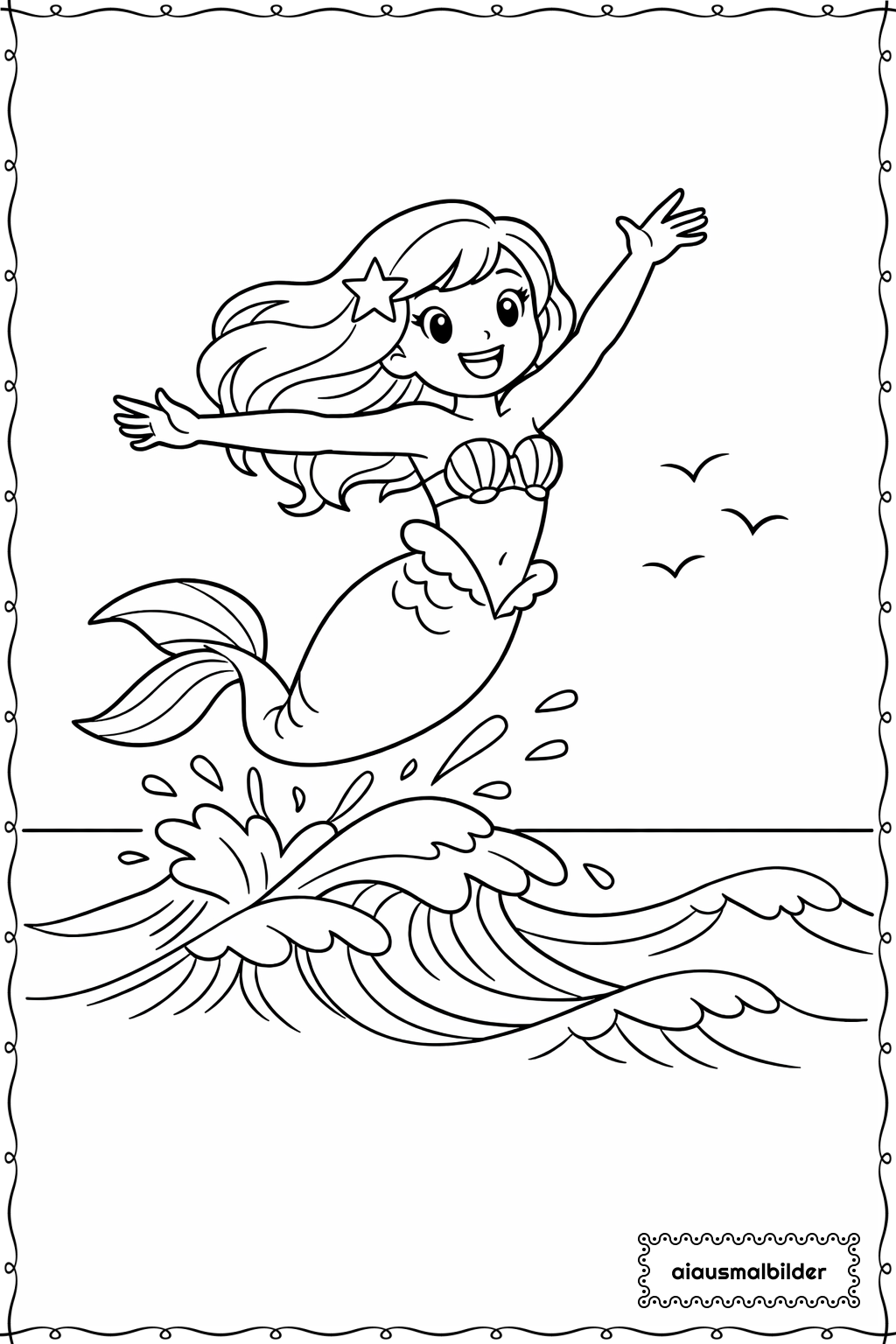  Meerjungfrau Springt Über Wellen Ausmalseite 