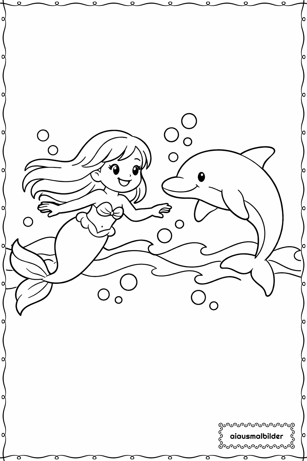 Meerjungfrau Und Delfin Ausmalseite 