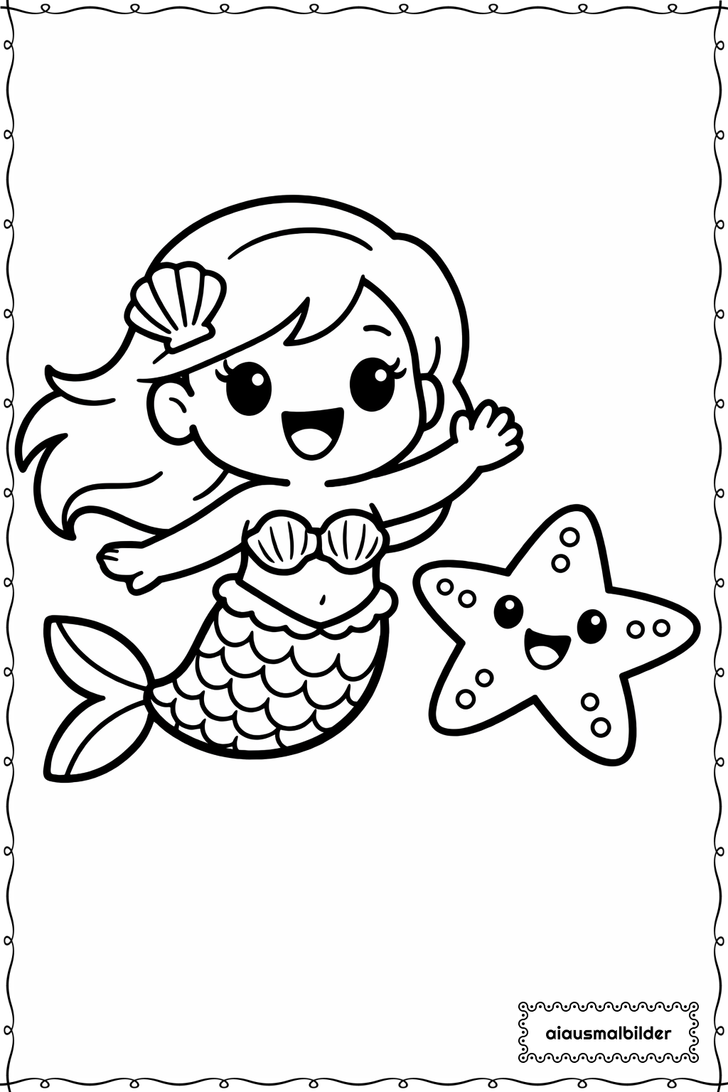  Meerjungfrau Und Seestern Ausmalseite 