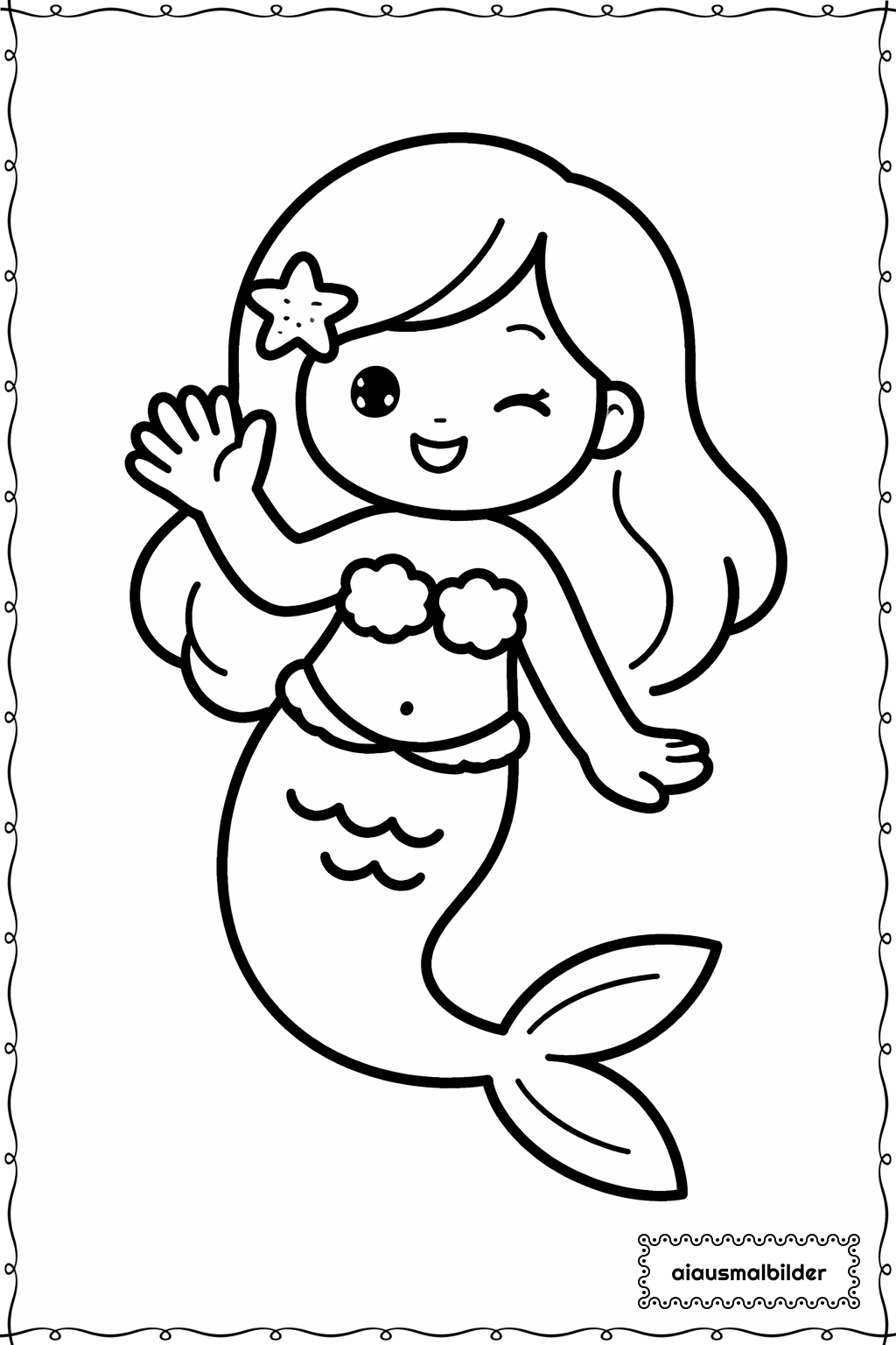  Meerjungfrau Winkt Ausmalseite 