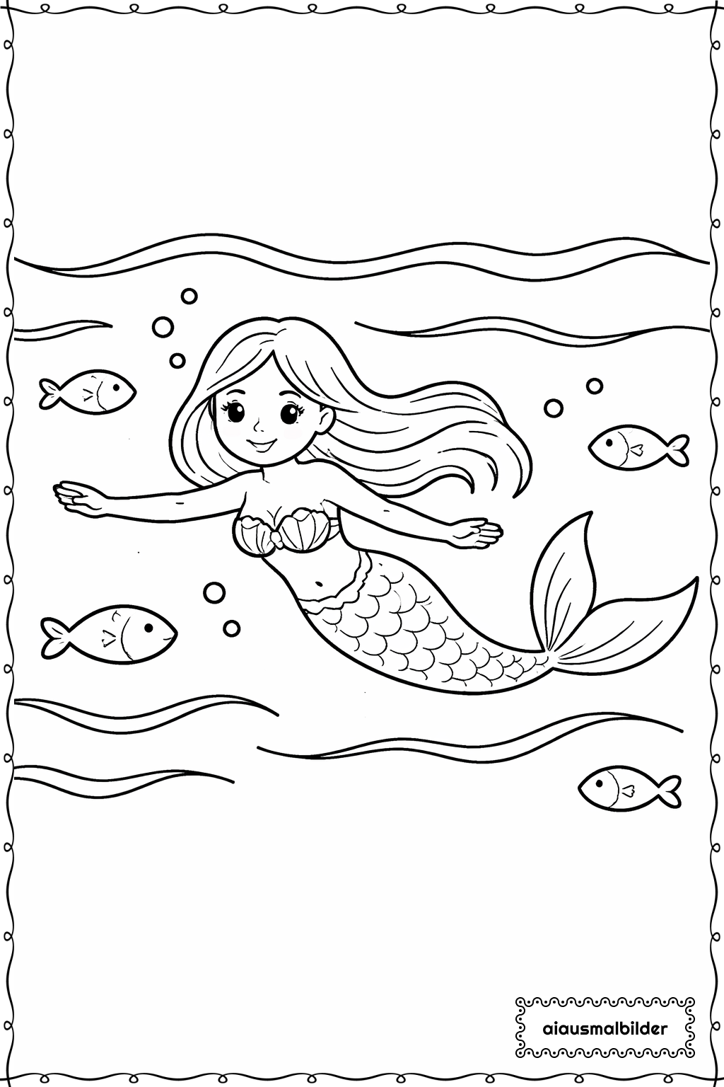  Meerjungfrau Zwischen Wellen Ausmalseite 