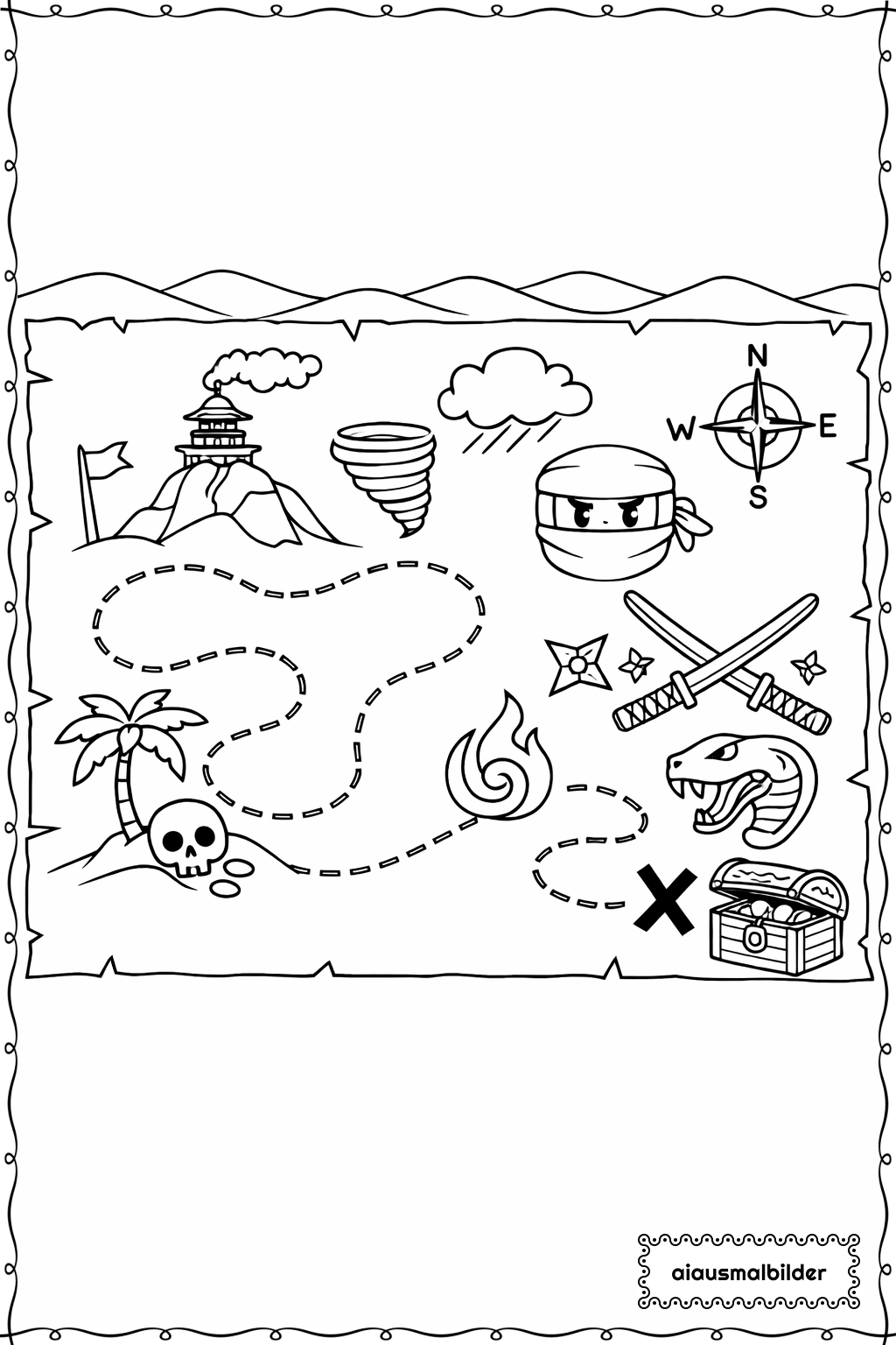 Ninjago Schatzsuche Karte Ausmalseite