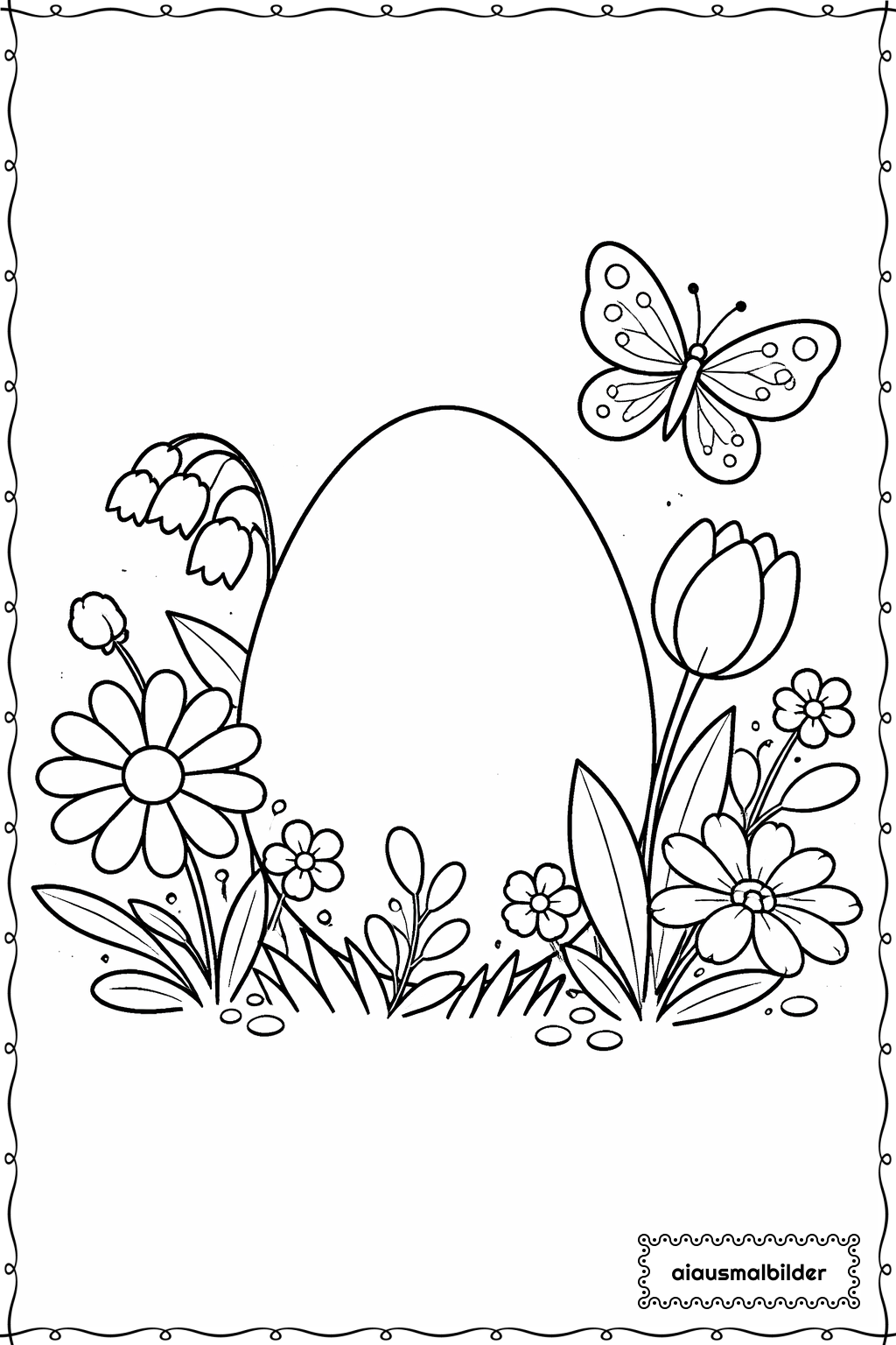  Ostern Ei und Blumen Ausmalseite 