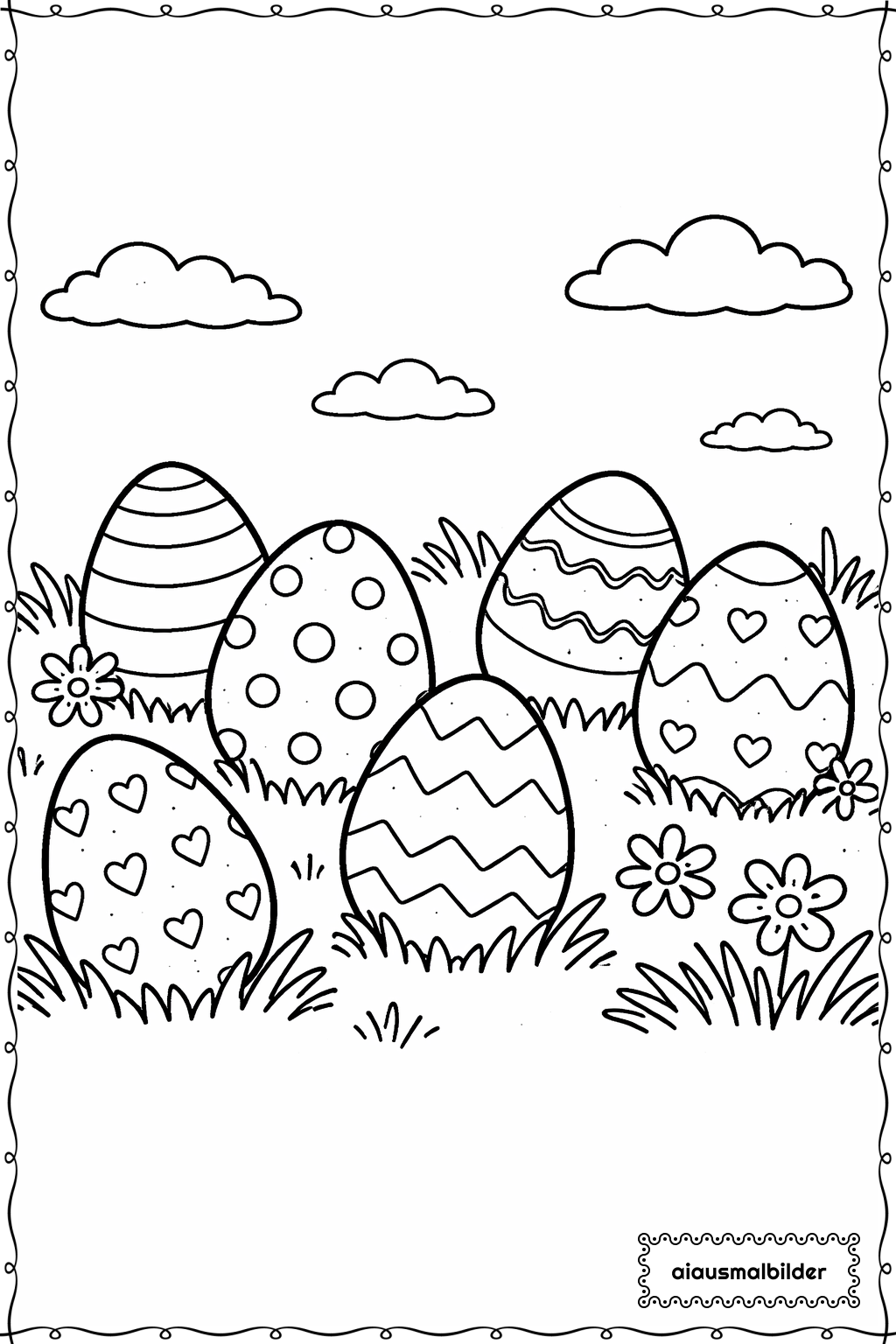  Ostern Eier auf Wiese Ausmalseite 